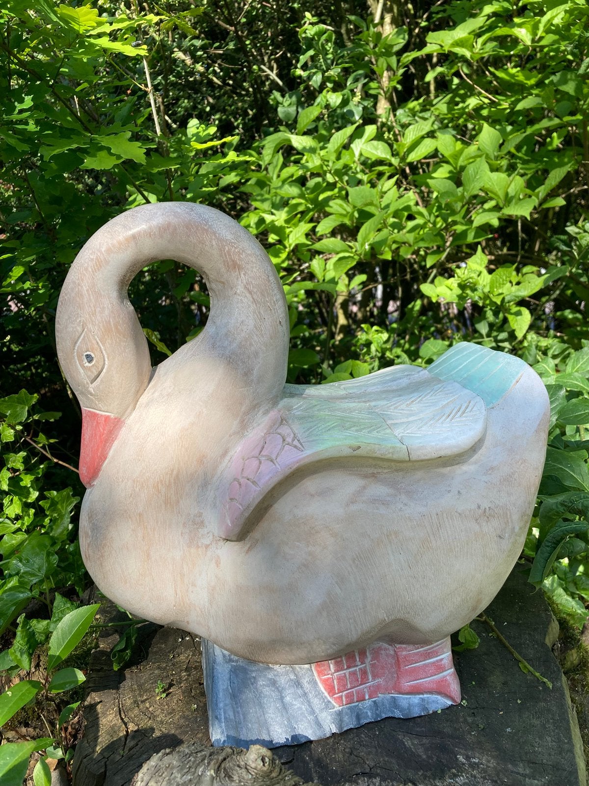 Prachtig Vintage Houten Zwaan Beeld, Handgesneden Folk Art, Ophalen of Verzenden, Handgemaakt, 20 - 50 cm, Beeld