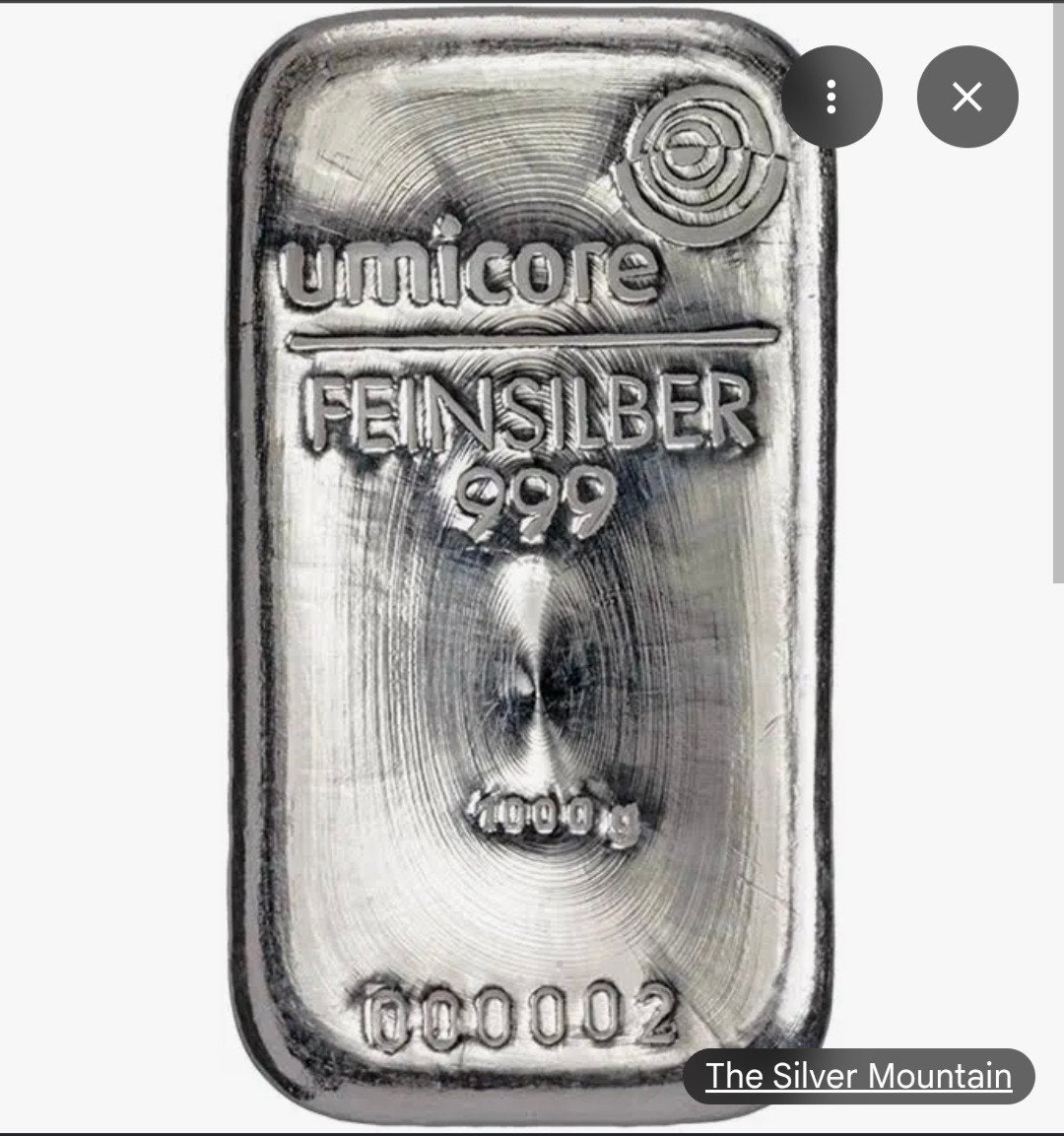 Umicore Zilverbaar 1 Kilo - Puur Zilver 999, Ophalen