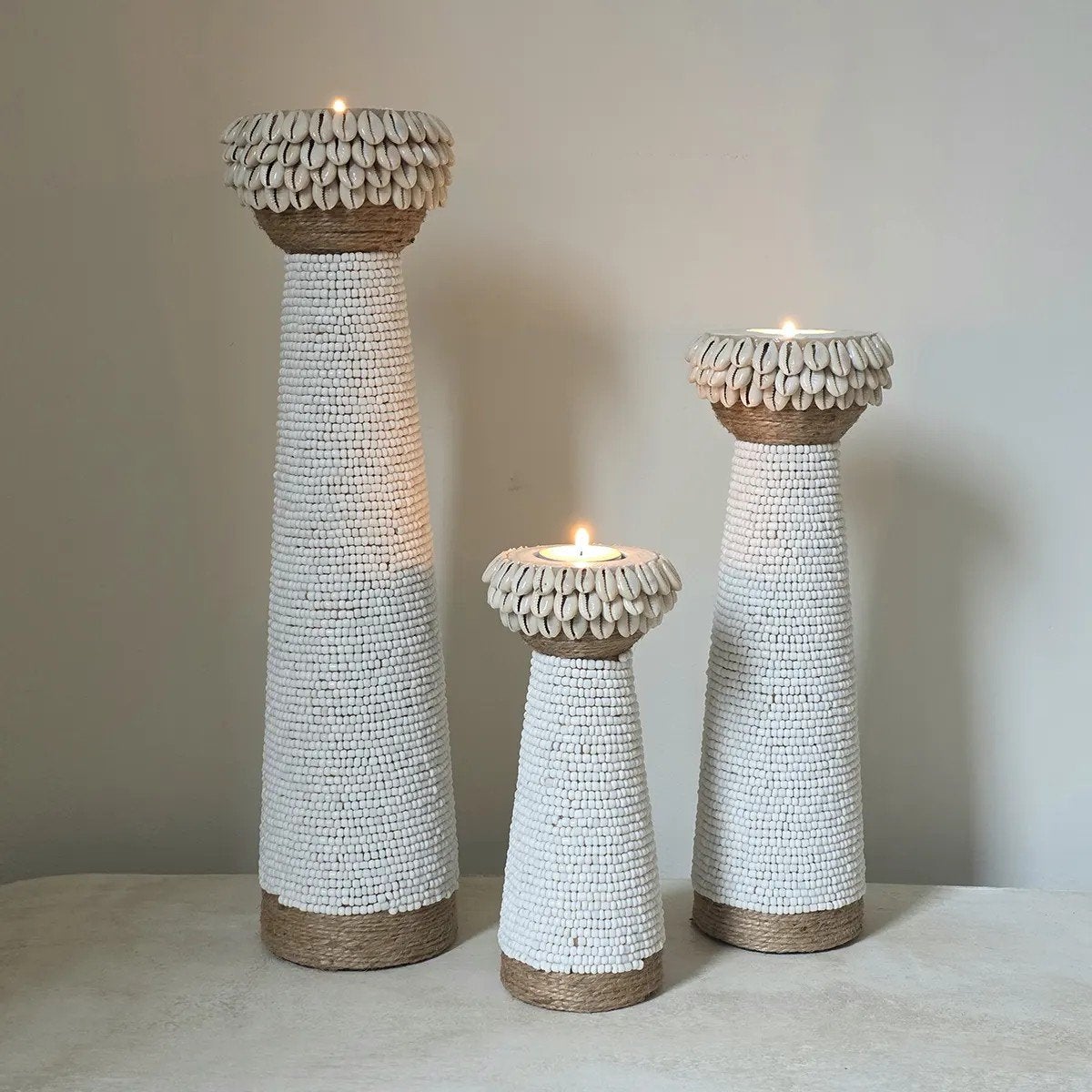 grote windlichten met kralen wit 1, Ophalen of Verzenden, Tropical home, 6951nk, Nieuw