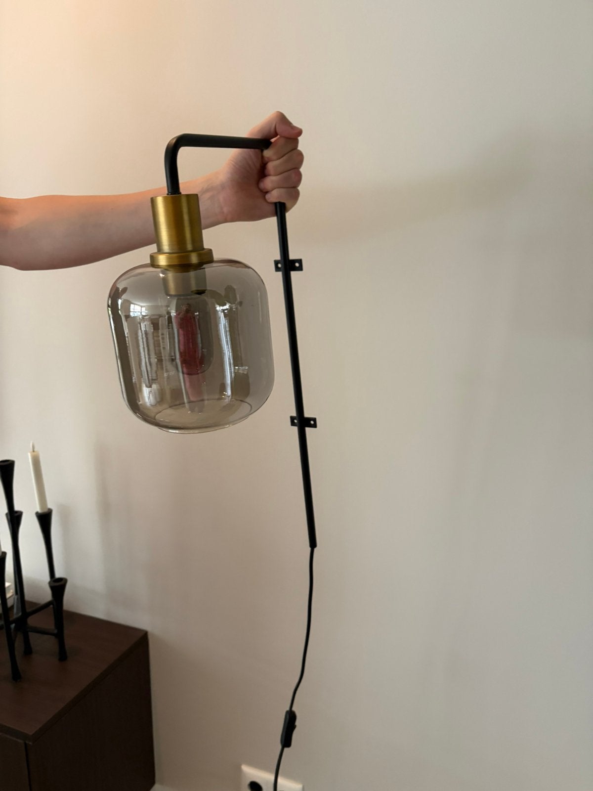 2 Mooie wandlampen met rookglas, Ophalen, Zo goed als nieuw, Glas, Minder dan 100 cm