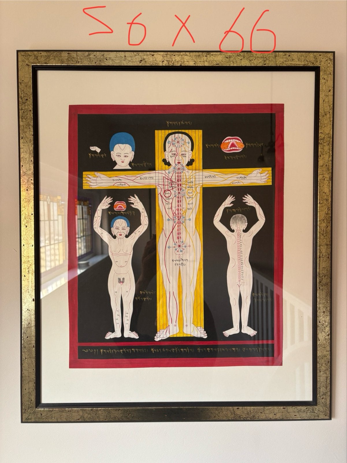 Tibetaans Medisch Schilderij - Anatomische Kaart, Schilderij, Papier/karton, Meerkleurig, Geschilderd