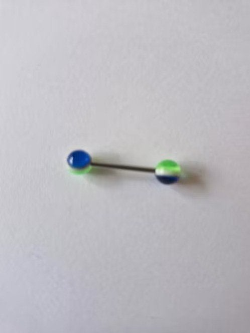 Tongpiercing blauw groen nr6 h3, Tongpiercing, Staal, Onbekend, Nieuw