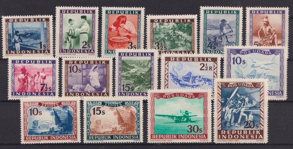 Indonesie Republik 1946 Div. Afbeeldingen Weense druk, Postzegels en Munten, Verzenden, Postfris, Vliegtuigen