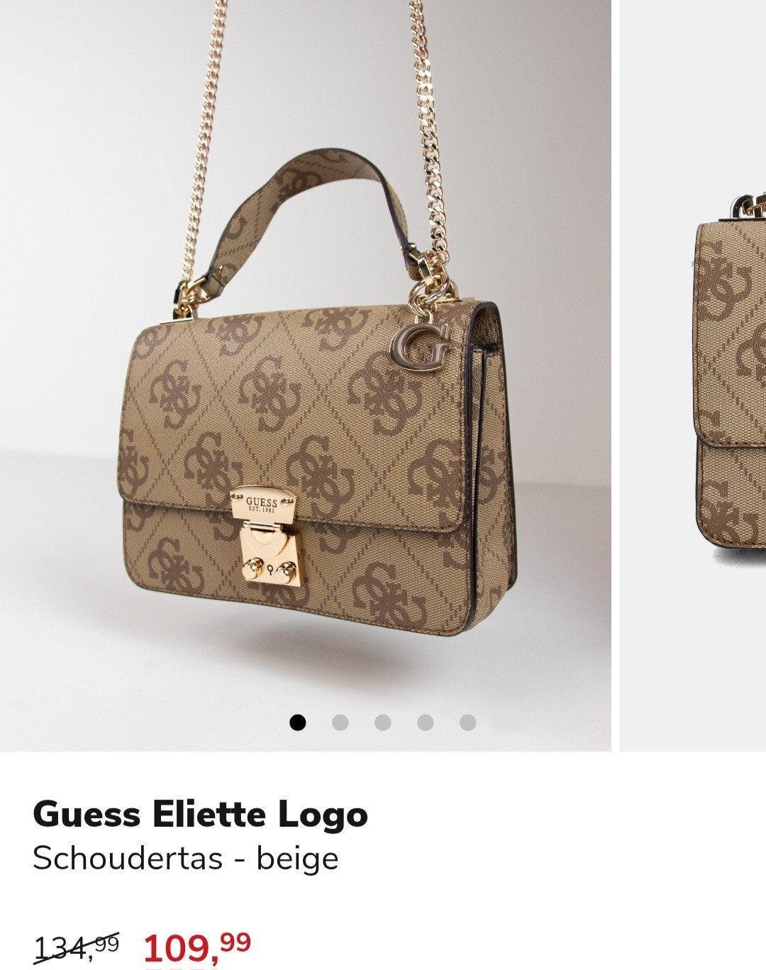 Guess Eliette Logo Schoudertas - Beige, Ophalen of Verzenden, Zo goed als nieuw, Beige, Overige merken