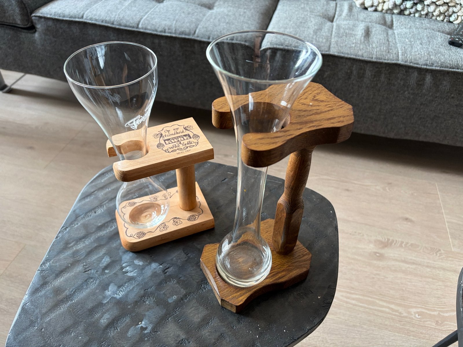 Pauwel Kwak bierglazen met houten standaard (2 stuks), Ophalen of Verzenden