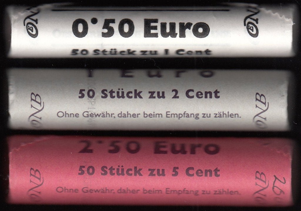 Oostenrijk 1, 2 en 5 cent 2002 in complete rollen UNC, Ophalen of Verzenden, Oostenrijk, Overige waardes, Setje