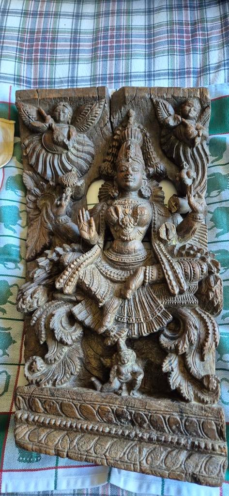 Antieke hardhouten Indische Tempel Paneel Lakshmi, Ophalen, Nieuw