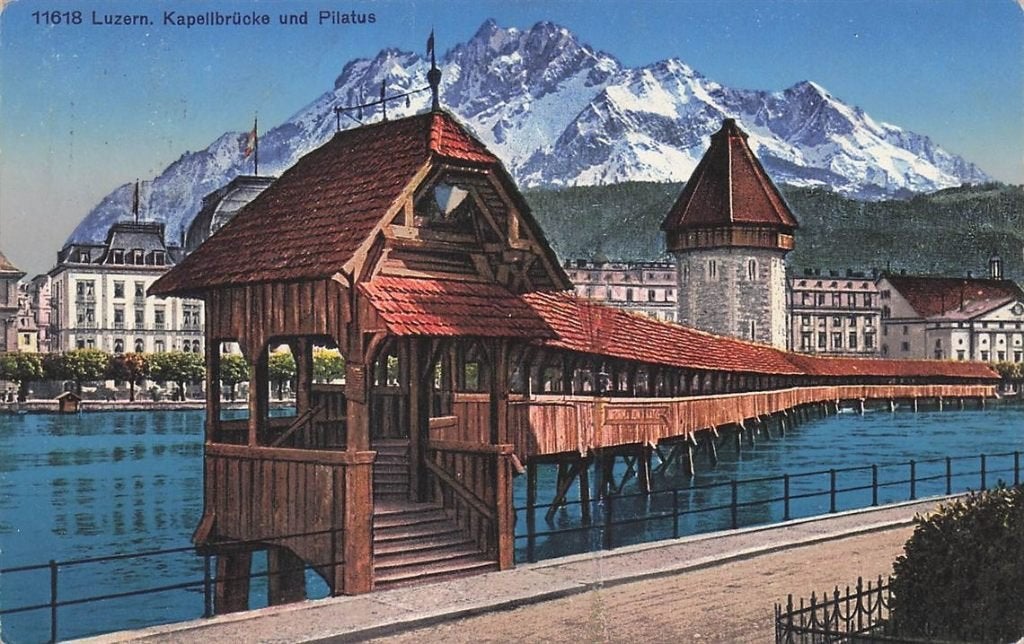 702-454-025 Luzern Kapellbrücke Und Pilatus, Verzamelen, Ansichtkaarten | Buitenland, Verzenden, Voor 1920, Overig Europa