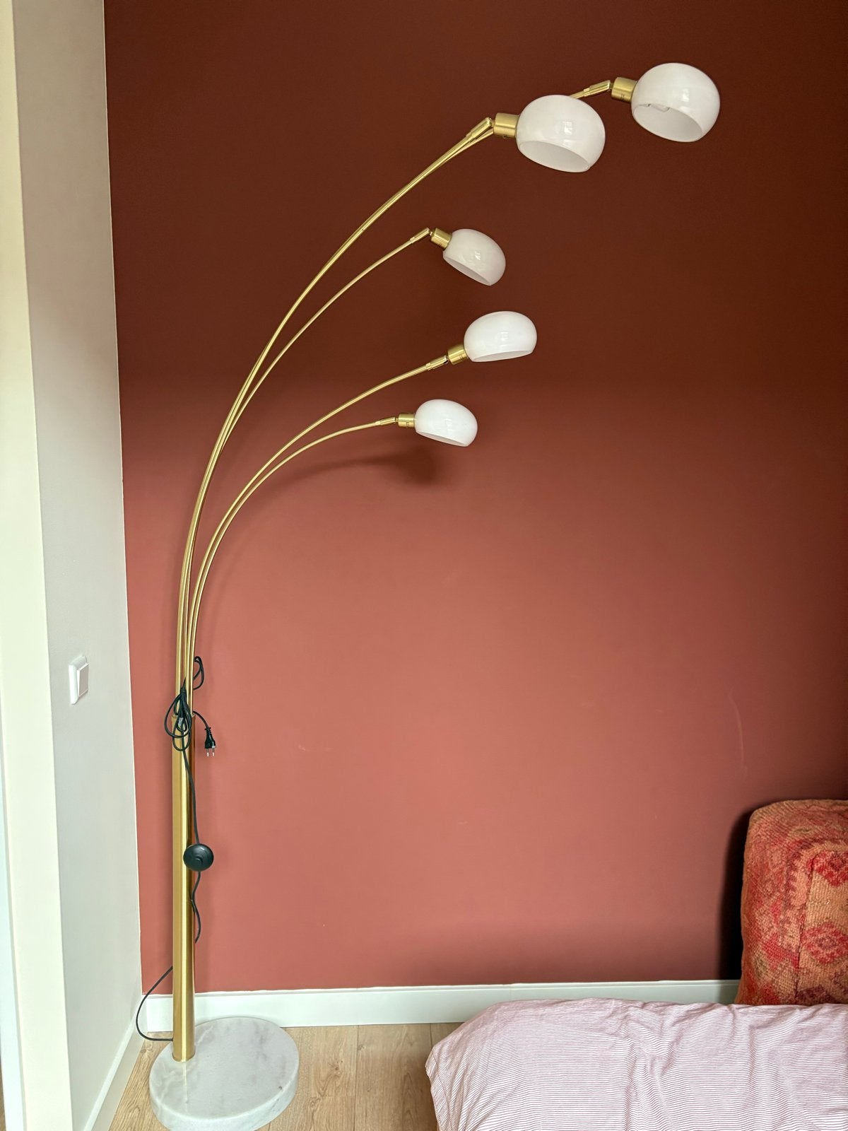Qazqa booglamp met 5 melkglazen bollen - Modern design, Ophalen, Zo goed als nieuw, Glas, 150 tot 200 cm