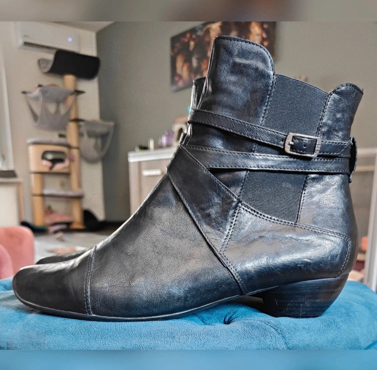 Zwart leren enkellaarsjes Think! Maat 39.5, Kleding | Dames, Schoenen, Ophalen of Verzenden, Zo goed als nieuw, Zwart
