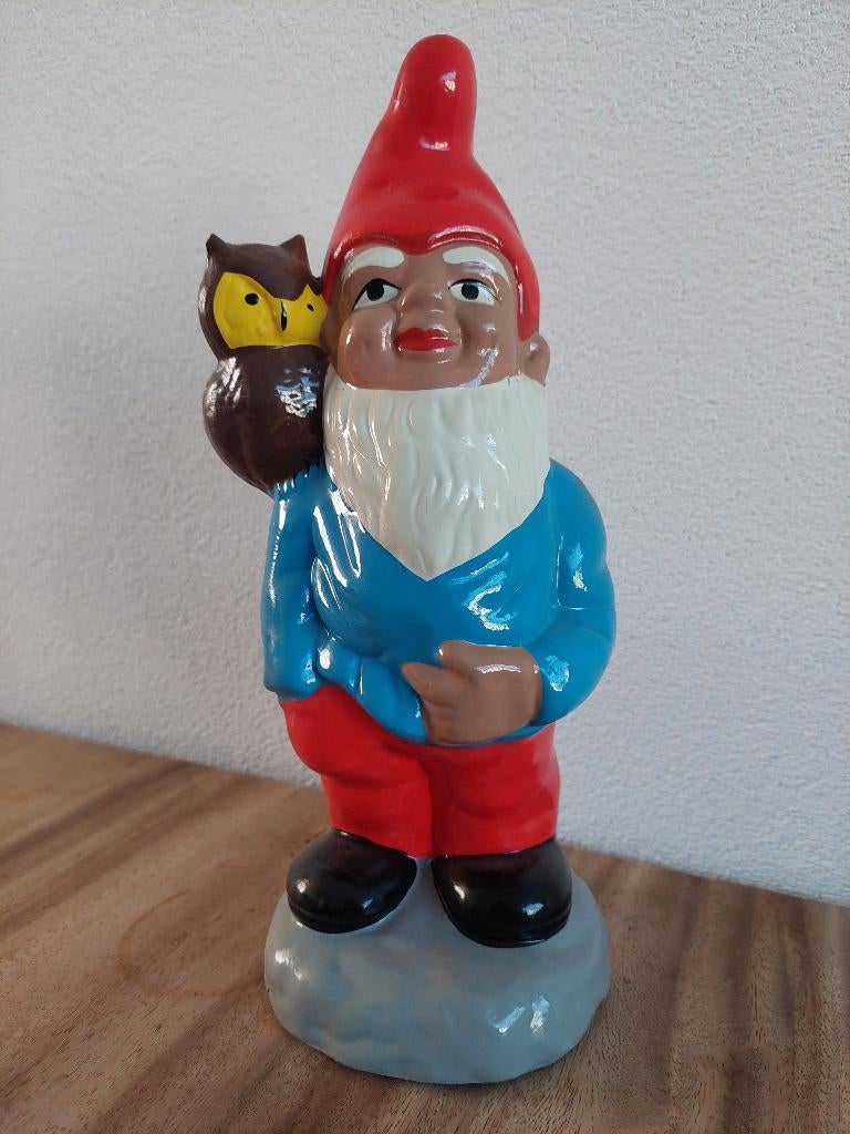 Vintage stenen Kabouter met uil, Ophalen of Verzenden, Dier