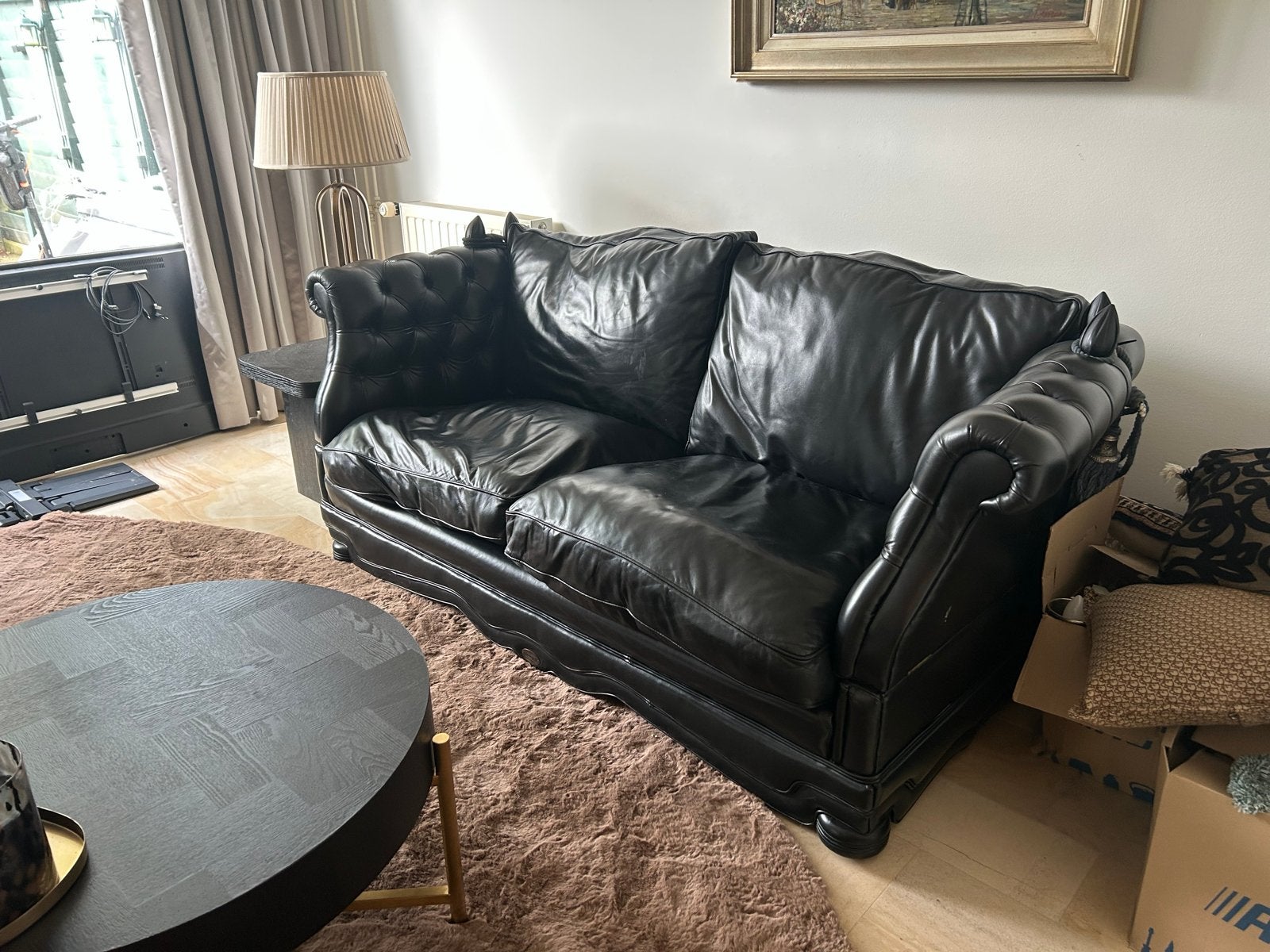 Leren tweepersoonsbank - Chesterfield stijl, Ophalen, Gebruikt