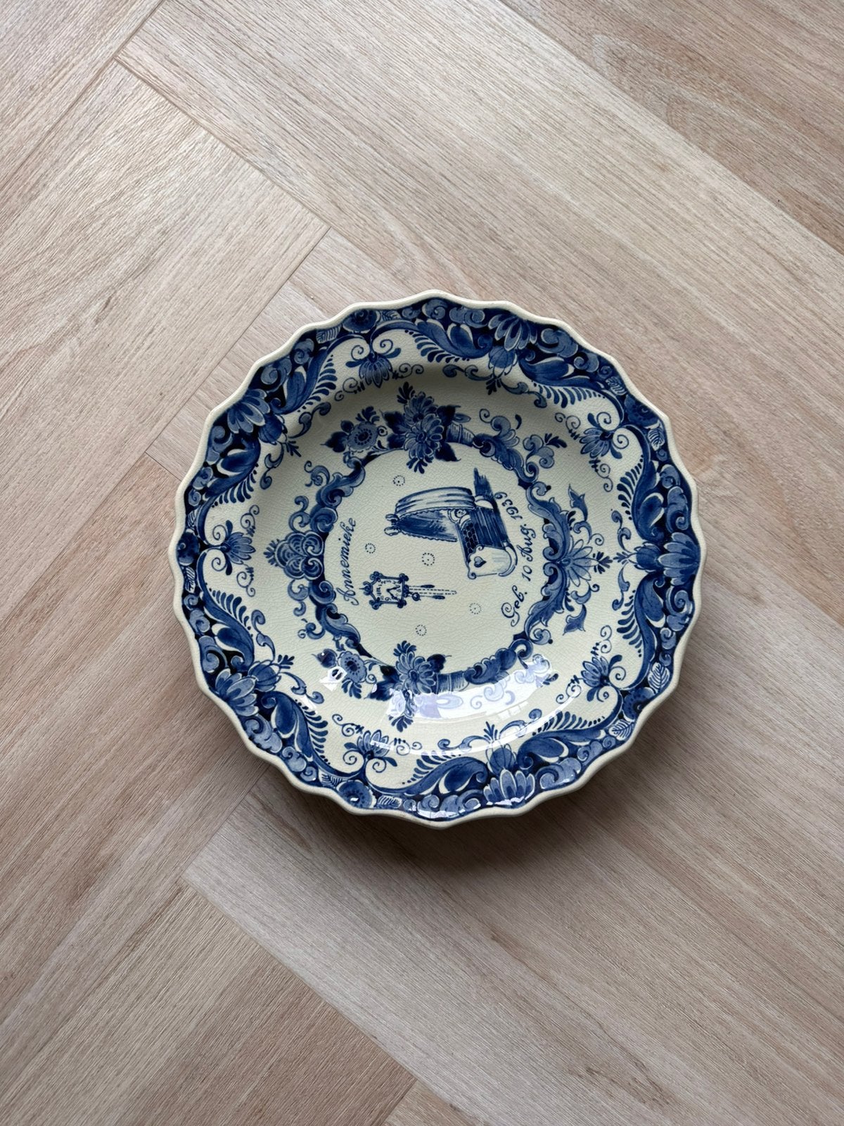 Vintage Delft Blauw Geboortebord 25 cm, Ophalen of Verzenden