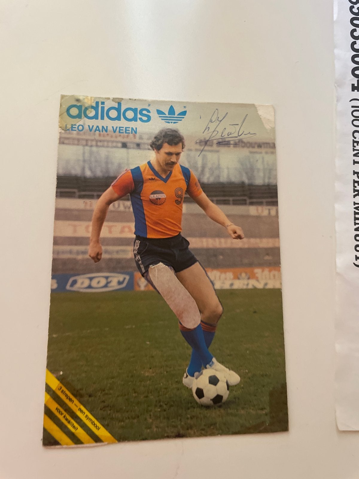 Vintage Adidas Leo van Veen spelerskaart, Ophalen of Verzenden, Gebruikt, F.C. Utrecht, Spelerskaart