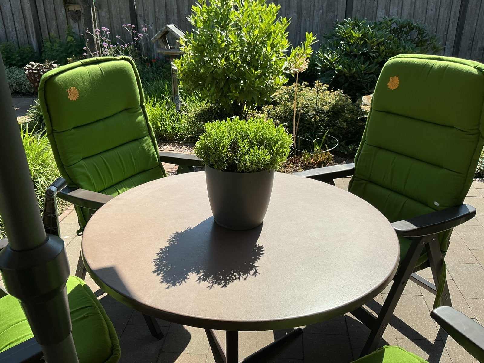 Kettler tuinset: 4 verstelbare stoelen, kussens & ronde tafe, Ophalen, 4 zitplaatsen, Kunststof, Gebruikt