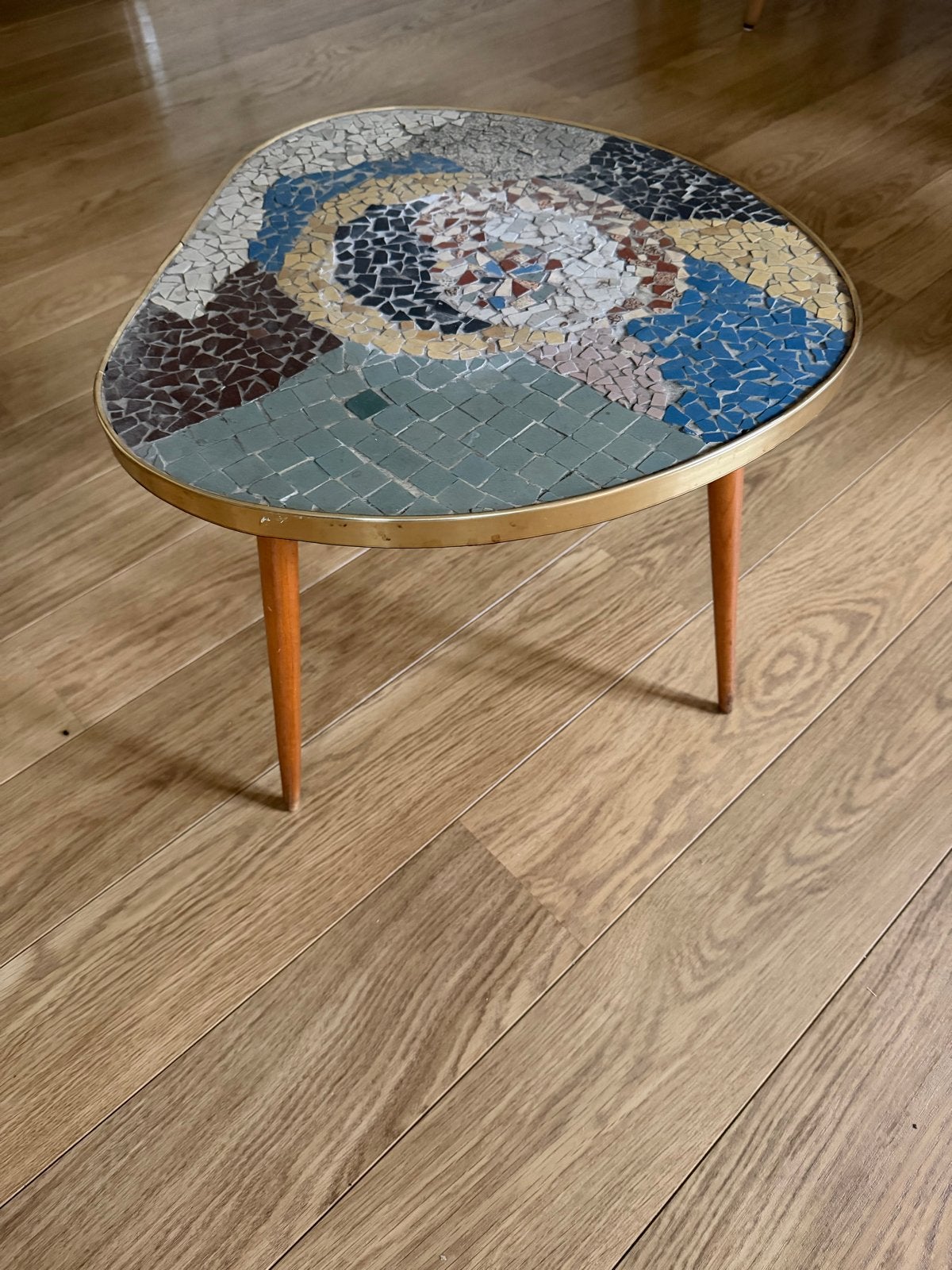 Vintage Mozaïek Bijzettafel met Messing Rand, Ophalen of Verzenden