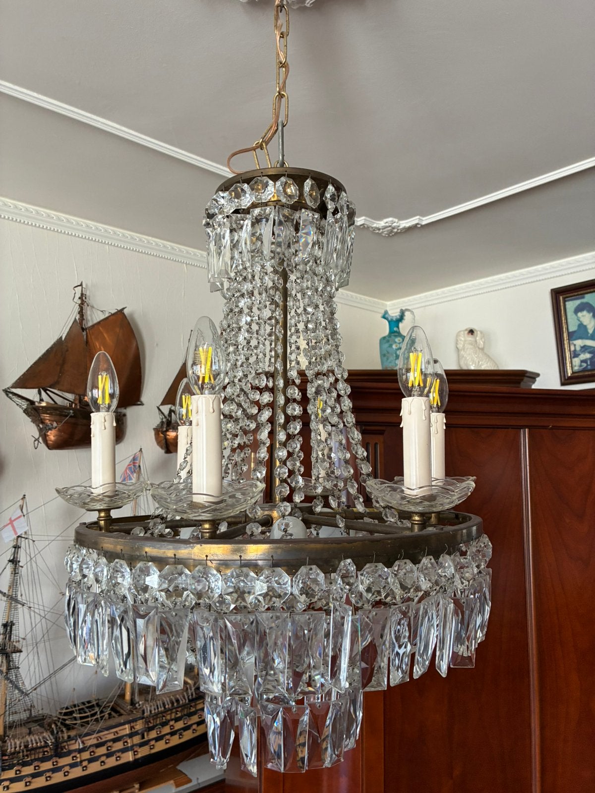 Mooie kroonluchter, Huis en Inrichting, Lampen | Kroonluchters, Ophalen, Zo goed als nieuw, Glas
