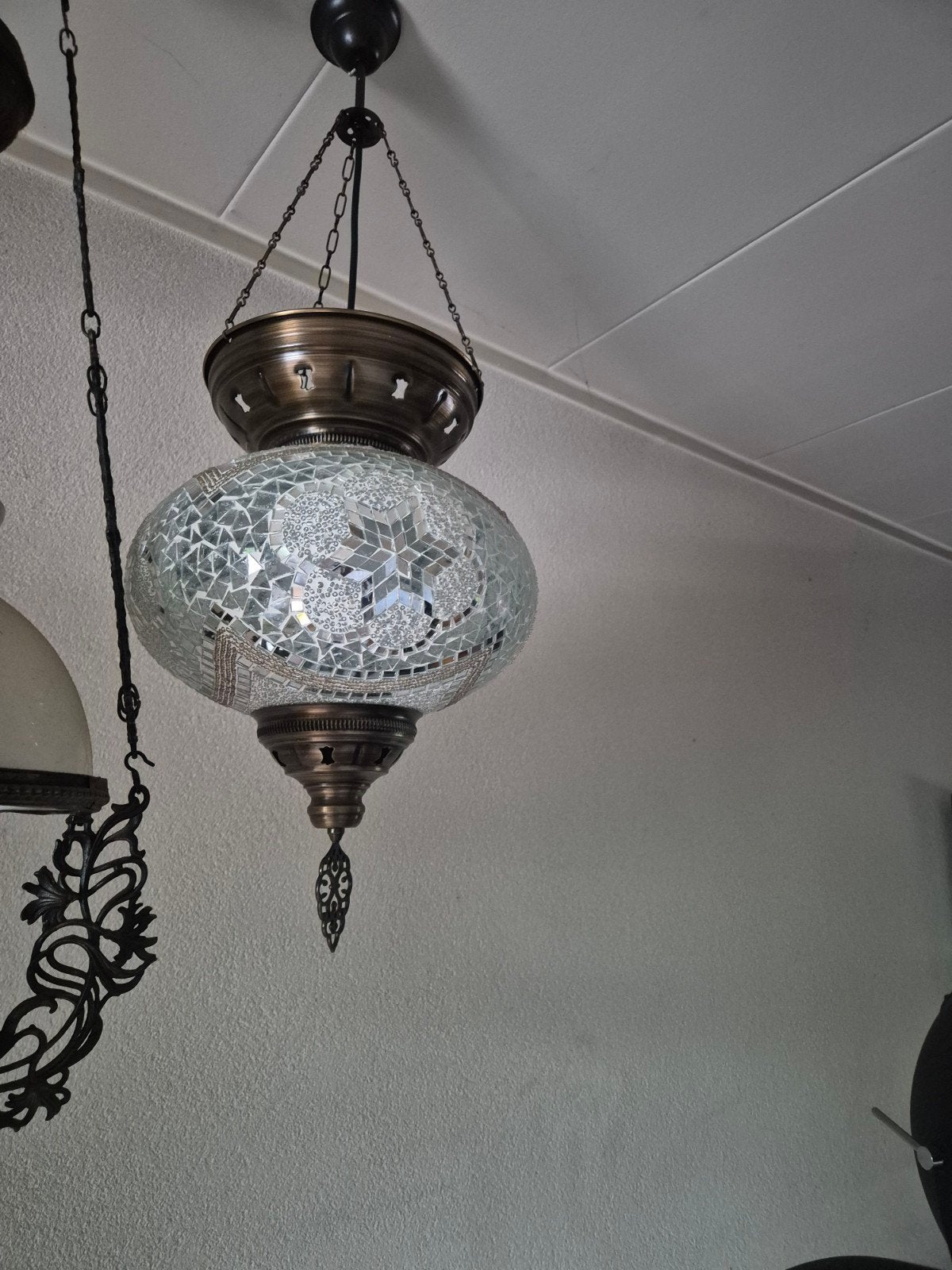 Oosterse Mozaïek Hanglamp - Handgemaakt Glas en Metaal, Ophalen, E27 (groot), Zo goed als nieuw, Glas