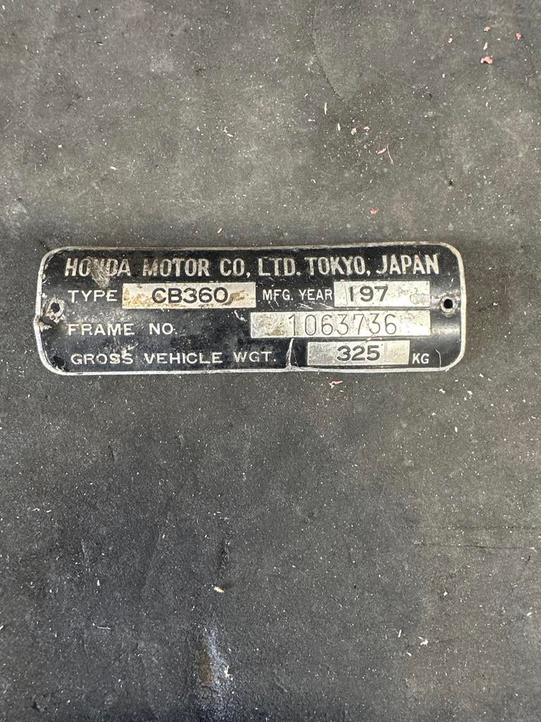 Honda CB360 frame plaatje, Ophalen of Verzenden