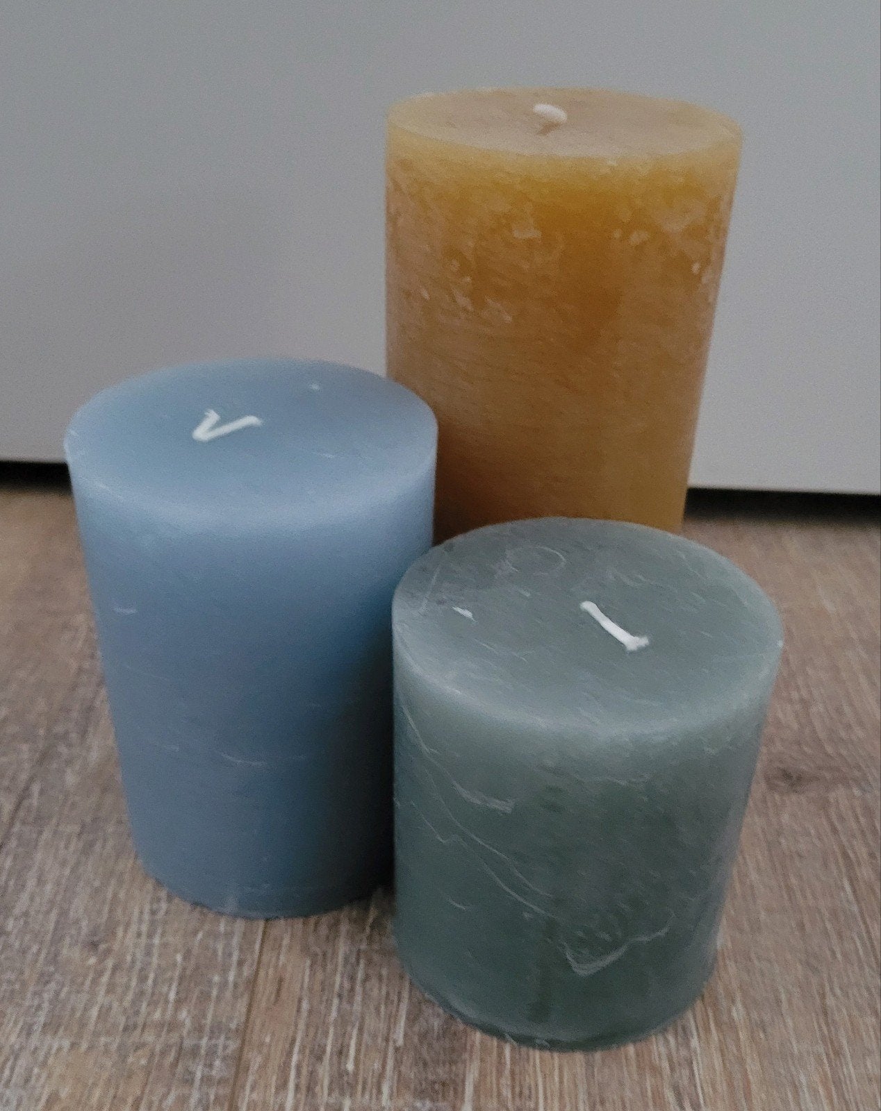 Nieuw!Cactula set stompkaarsen oker, light blue & stormy sea, Ophalen of Verzenden, Nieuw, Kaars