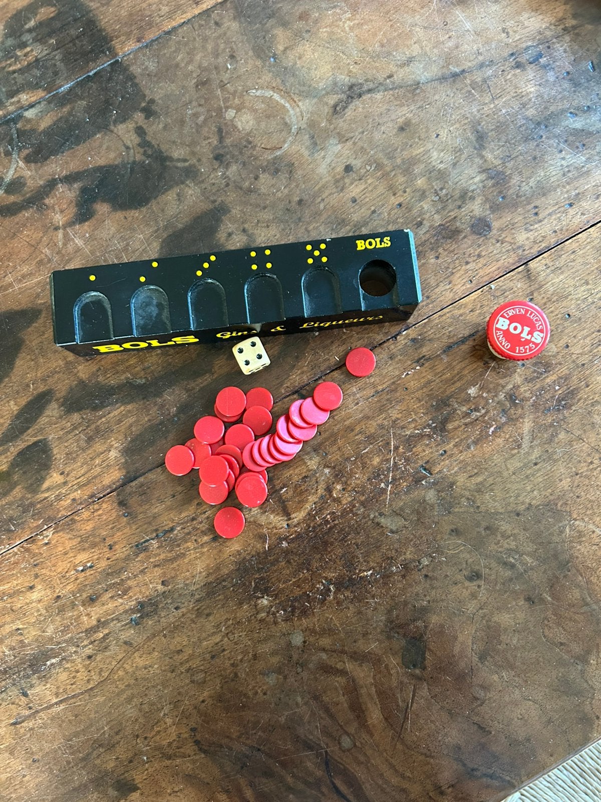 Vintage Lucas Bols dobbel of bar spel, Ophalen of Verzenden, Zo goed als nieuw