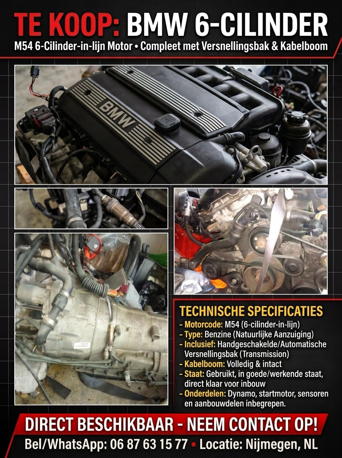 BMW M54 6-cilinder motor met versnellingsbak en kabelboom, Ophalen of Verzenden, Gebruikt, BMW
