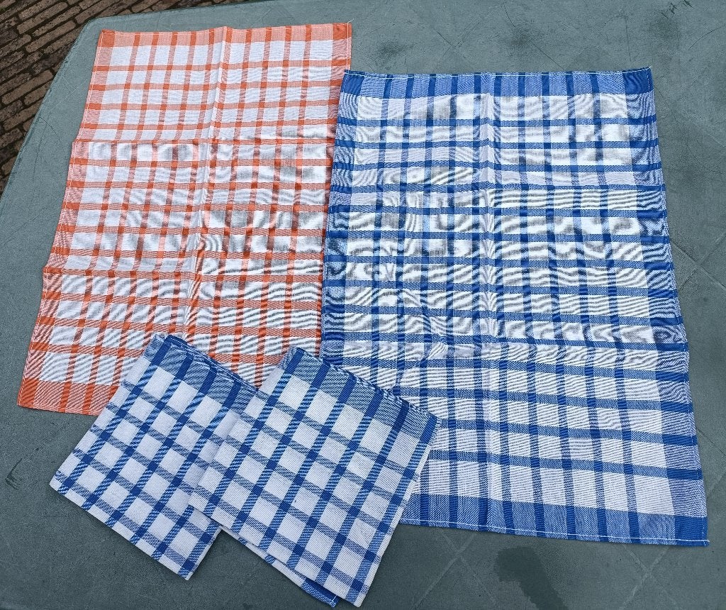 Vintage katoenen theedoek keukendoek 65 x 44 cm (AL138), Katoen, Blauw, Zo goed als nieuw, Theedoek of Handdoek