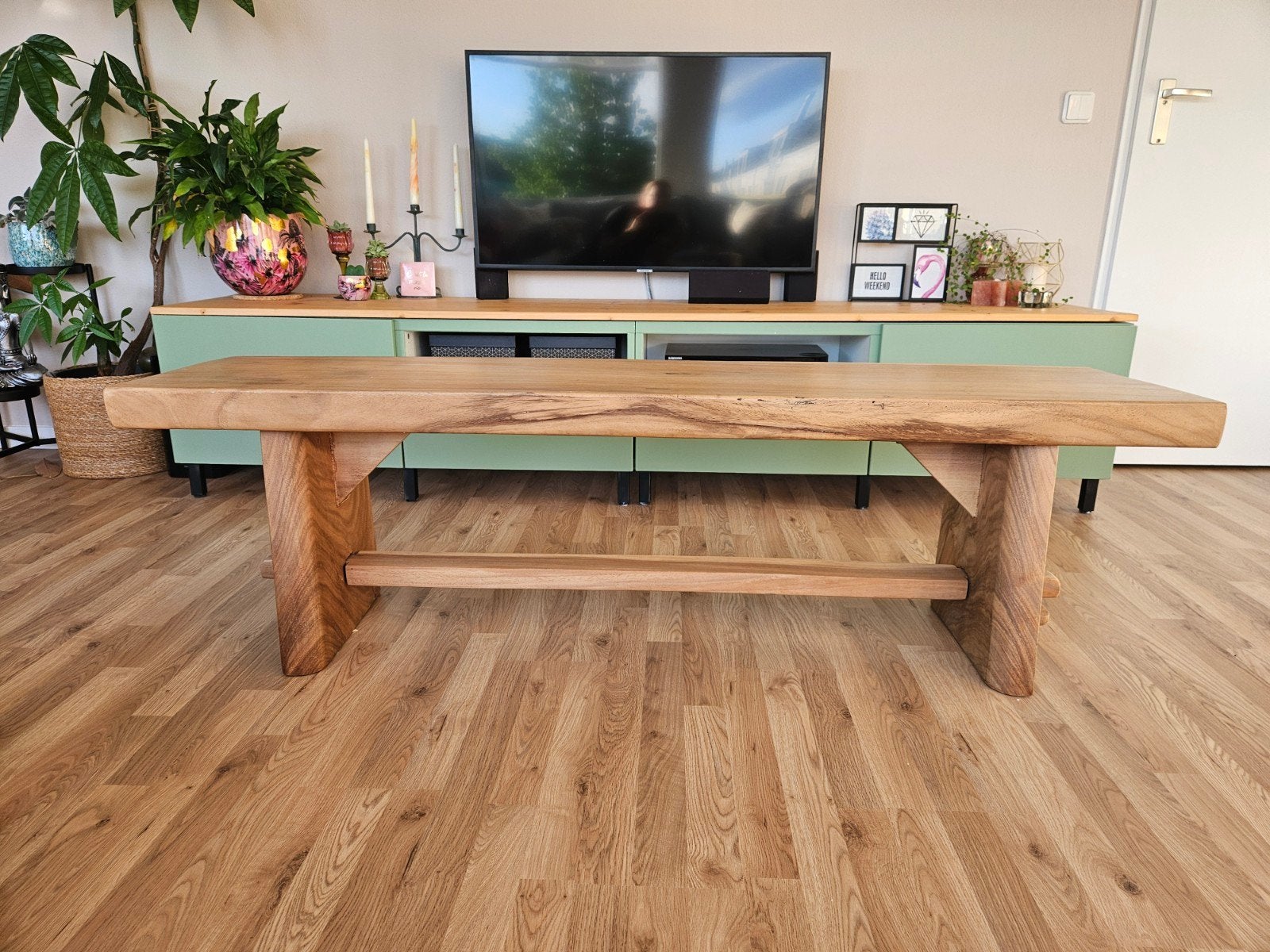 Mango Houten Bank 160x40x48 cm, Ophalen, Minder dan 75 cm, 150 tot 200 cm, Driepersoons
