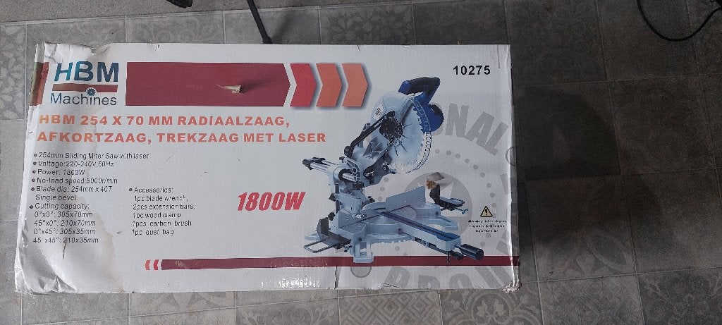 HBM 254 x 70 mm Radiaalzaag, Afkortzaag, Trekzaag met Laser, Ophalen, 70 mm of meer, HBM, Nieuw