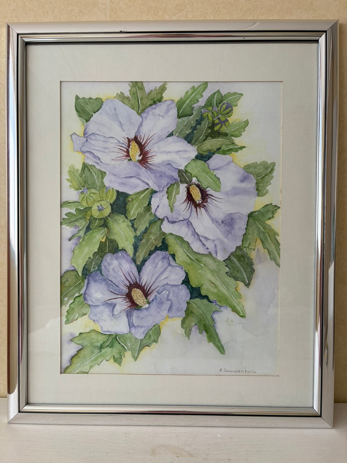 Schilderij aquarel netjes ingelijst met glasplaat, Ophalen, Zo goed als nieuw, Minder dan 50 cm, Schilderij