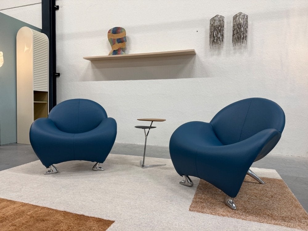 2 Nieuw Leolux Papageno fauteuil blauw leer design stoel, Huis en Inrichting, Leolux, Info@leolux.nl, Nieuw, Ophalen of Verzenden