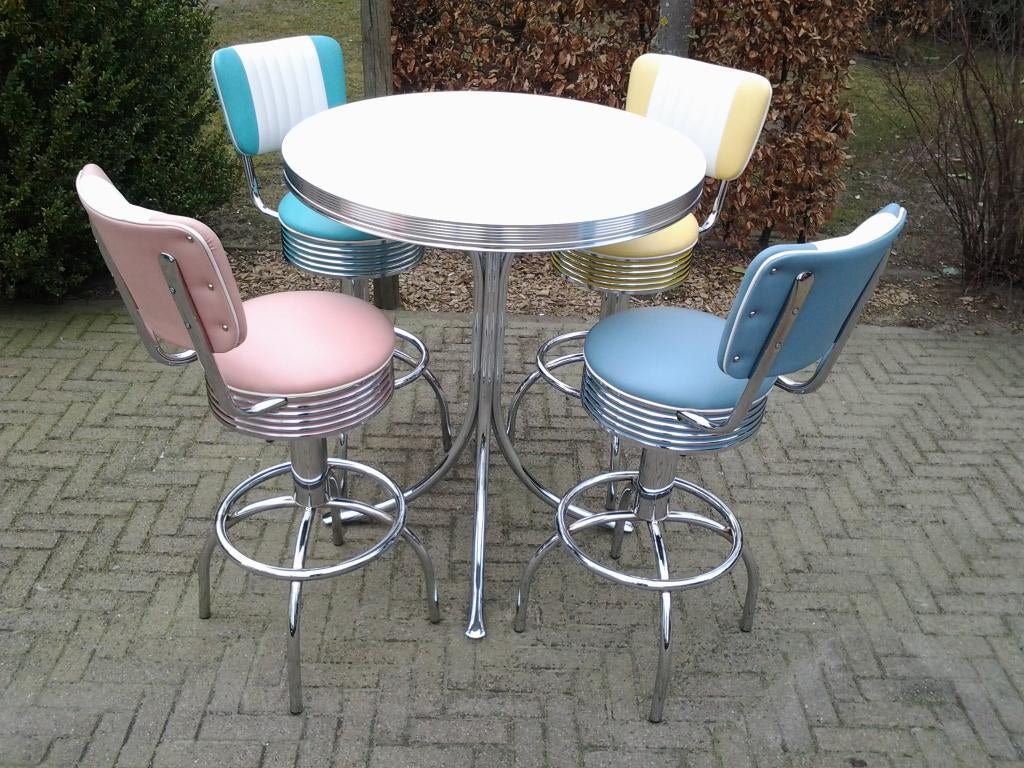 Amerikaanse barkrukken Bel Air bartafel sixties fifties ..., Ophalen, 60 tot 90 cm, Met voetsteun, Zo goed als nieuw