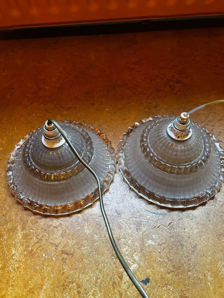 Set Art-Deco glazen lampenkappen France, Hanglamp, Rond, Ophalen of Verzenden, Zo goed als nieuw
