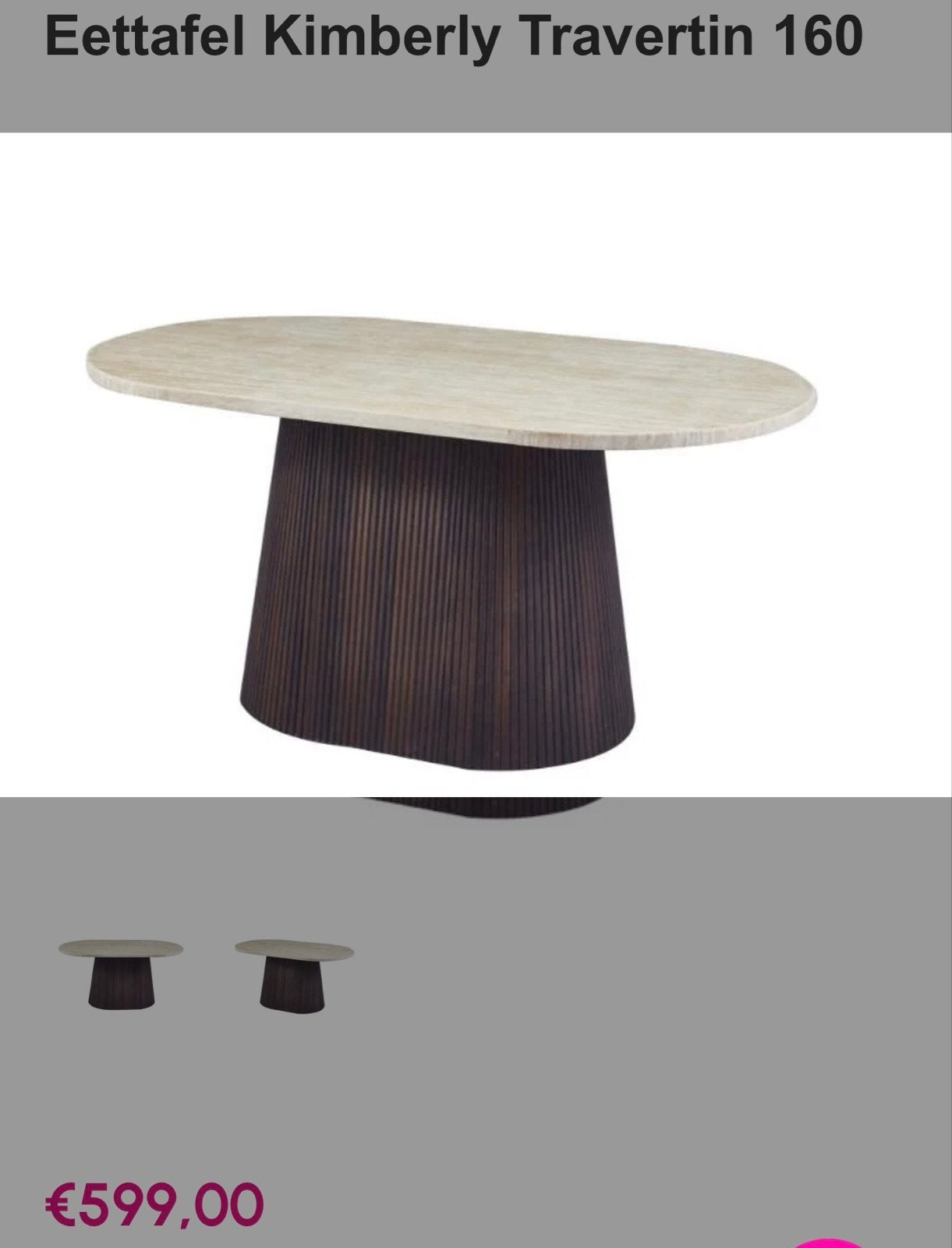 Eettafel Kimberly Travertin 160 - Zo goed als nieuw, Huis en Inrichting, Ophalen, Overige materialen, 50 tot 100 cm, Zo goed als nieuw