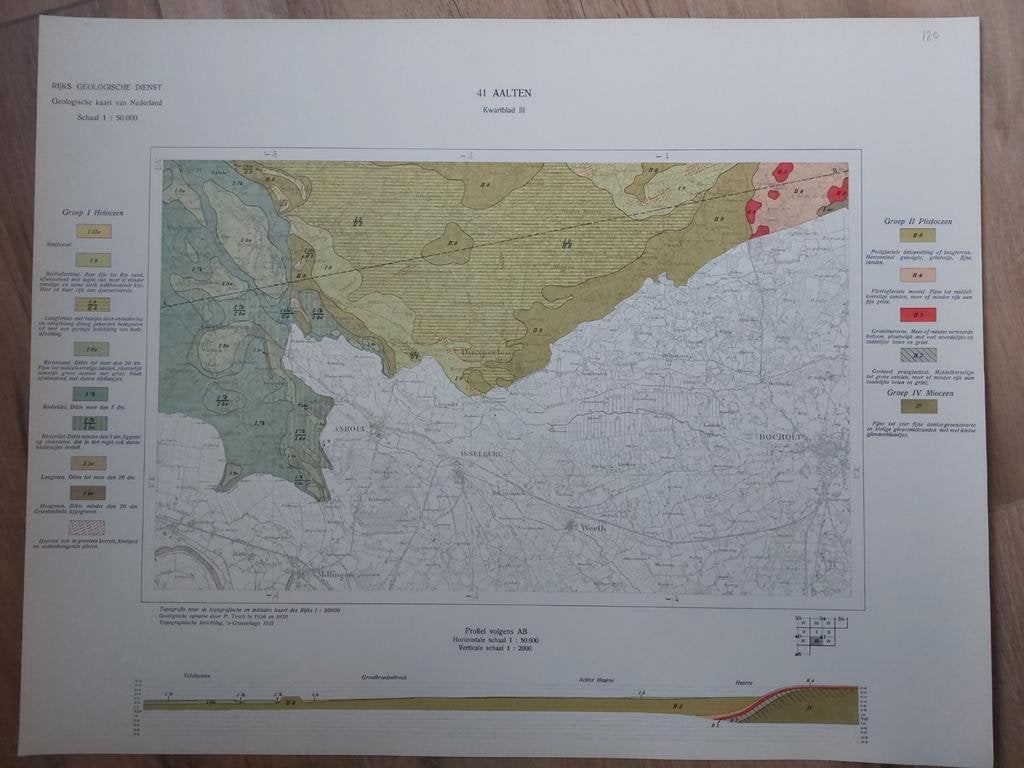 120 / Geologische kaart (1931) 41 Aalten e.o. kwartblad III, 2000 tot heden, Ophalen of Verzenden, Nederland, Landkaart