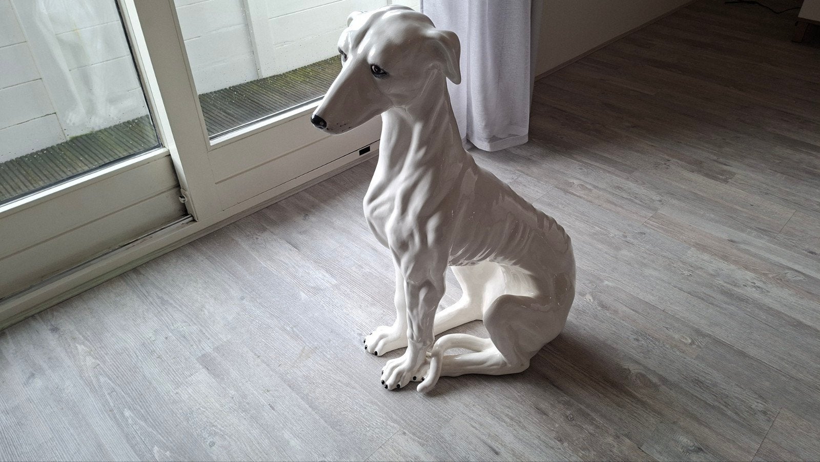 Grote witte windhond  keramiek, vintage, Verzamelen, Ophalen