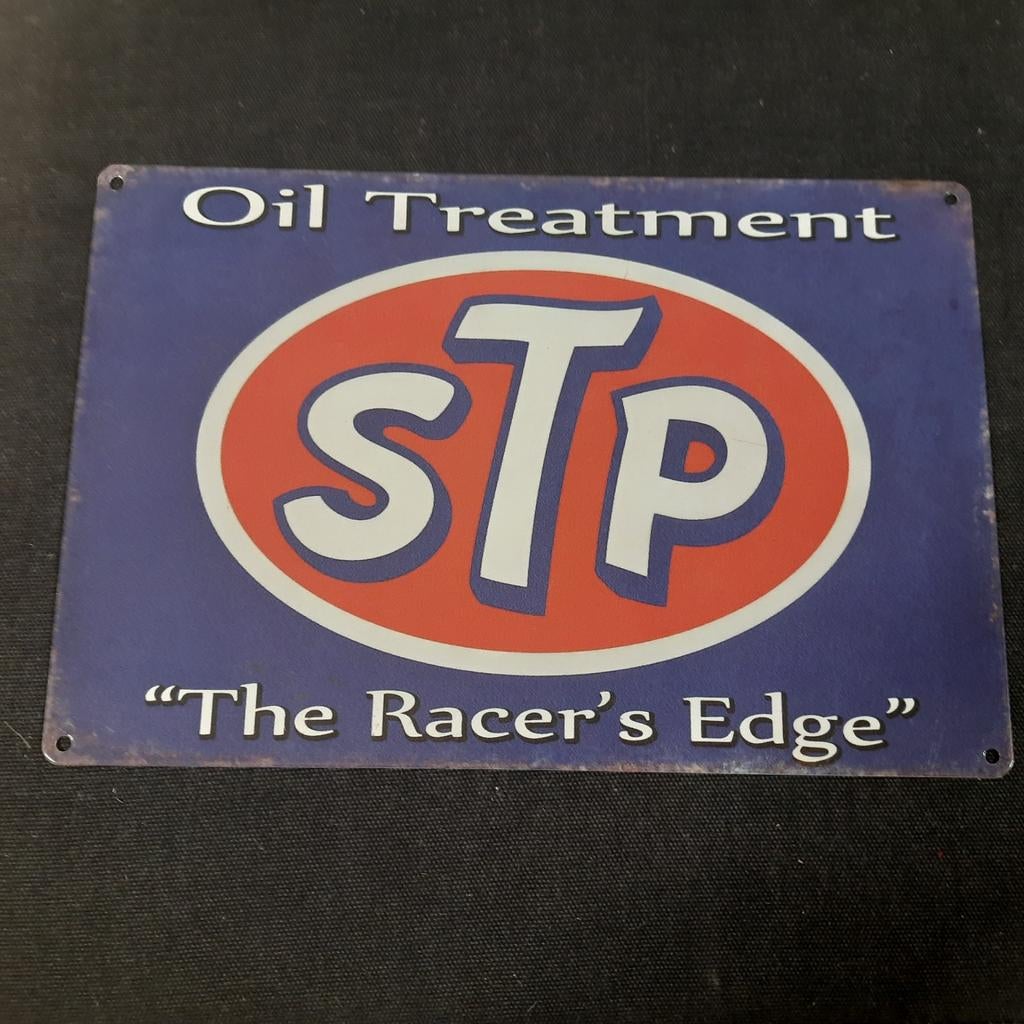 Vintage STP Oil Treatment Reclamebord - The Racer's Edge, Ophalen of Verzenden, Gebruikt, Reclamebord