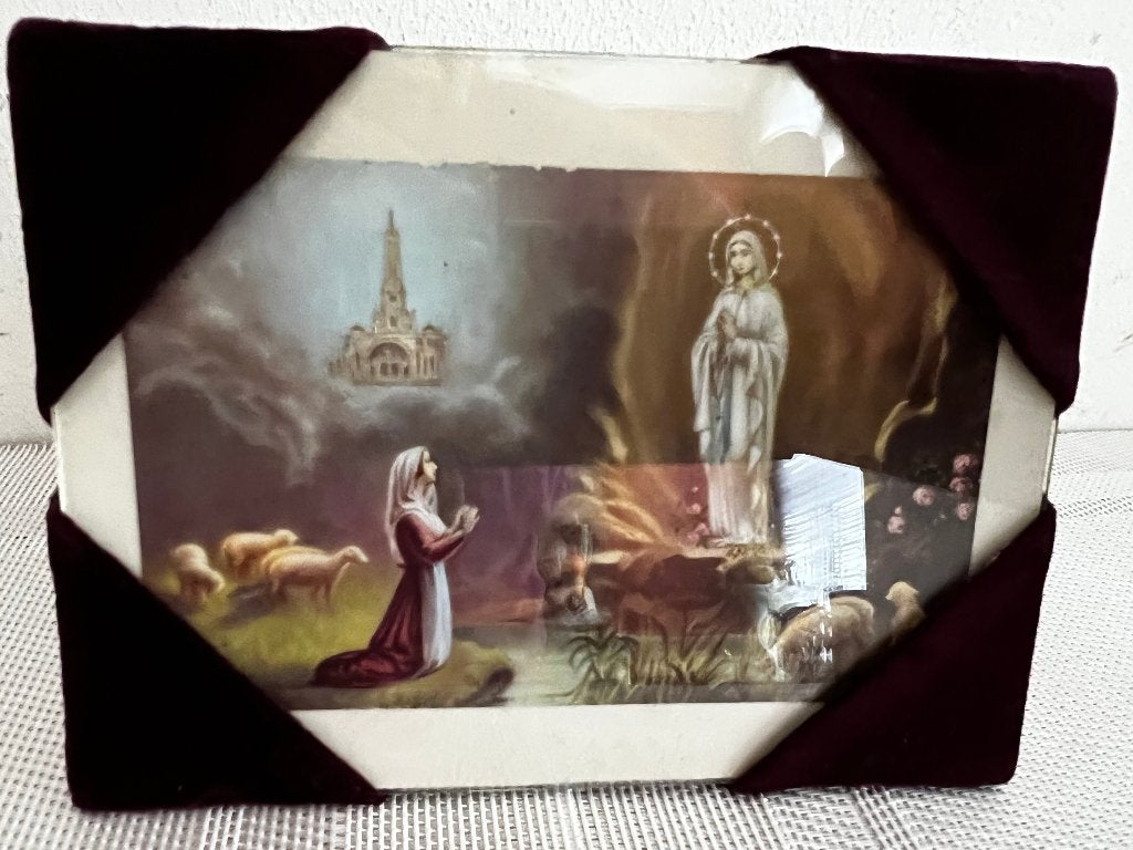 Ouderwets lijstje met religieuze prent, Verzamelen, Ophalen of Verzenden, Gebruikt, Kaart of Prent, Christendom | Katholiek