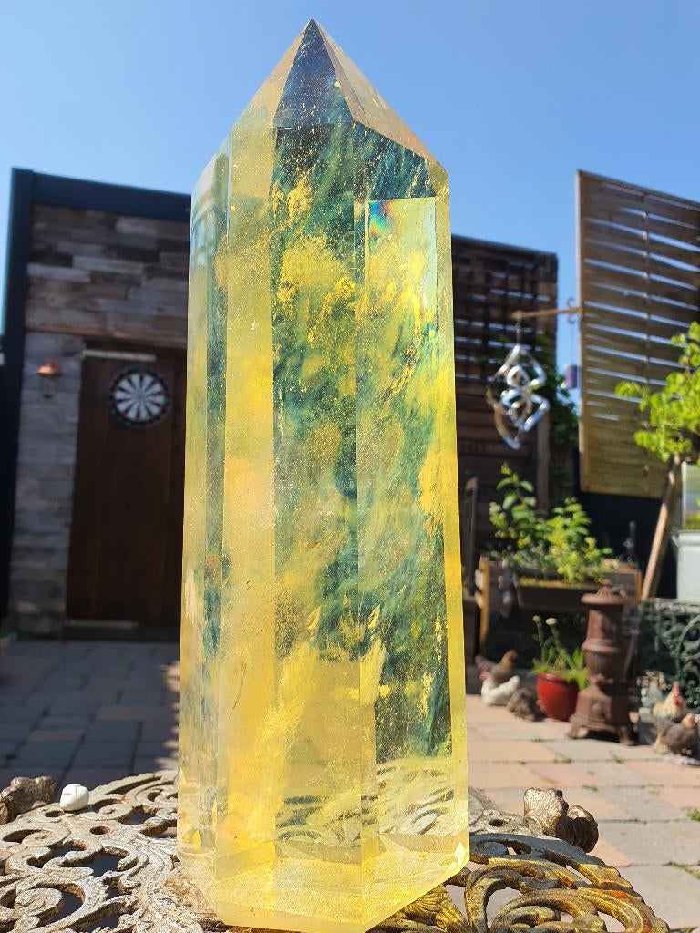Gesmolten bergkristal met citroenkwarts, of glas kwarts, etc, Ophalen of Verzenden, Mineraal