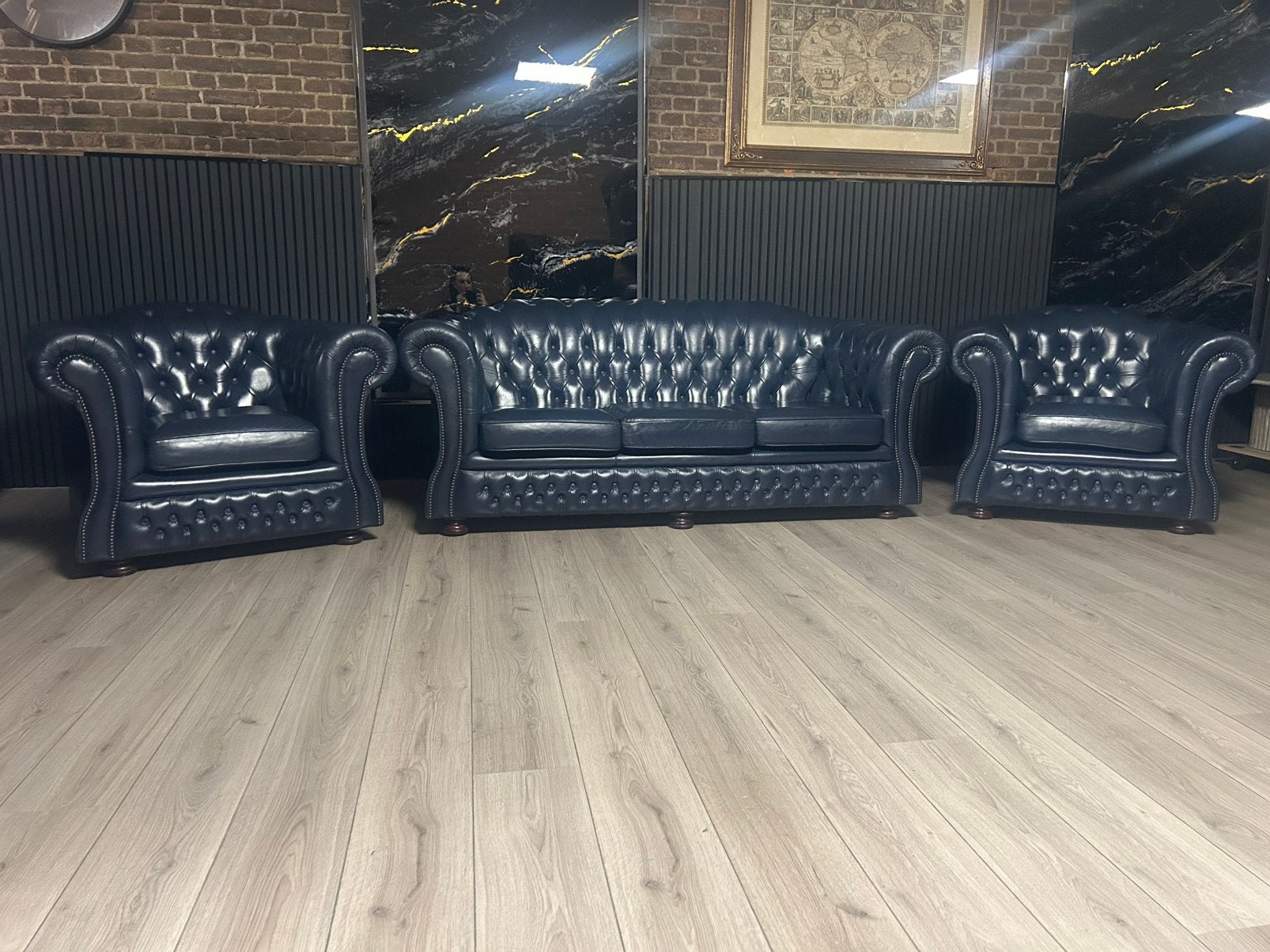 Orginele Chesterfield Lederen Springvale  3 + 1 + 1 Set, Ophalen of Verzenden, Zo goed als nieuw, 75 tot 100 cm