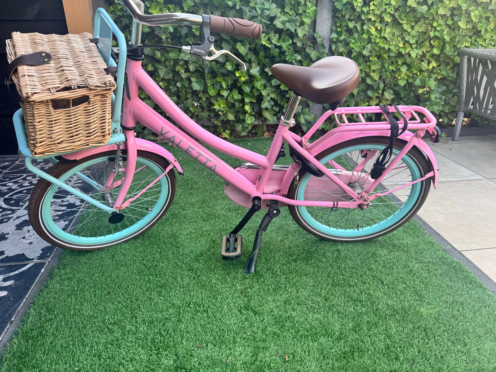 Roze Valetta kinderfiets met mandje 20 inch, Ophalen, Terugtraprem, Gebruikt, Handrem