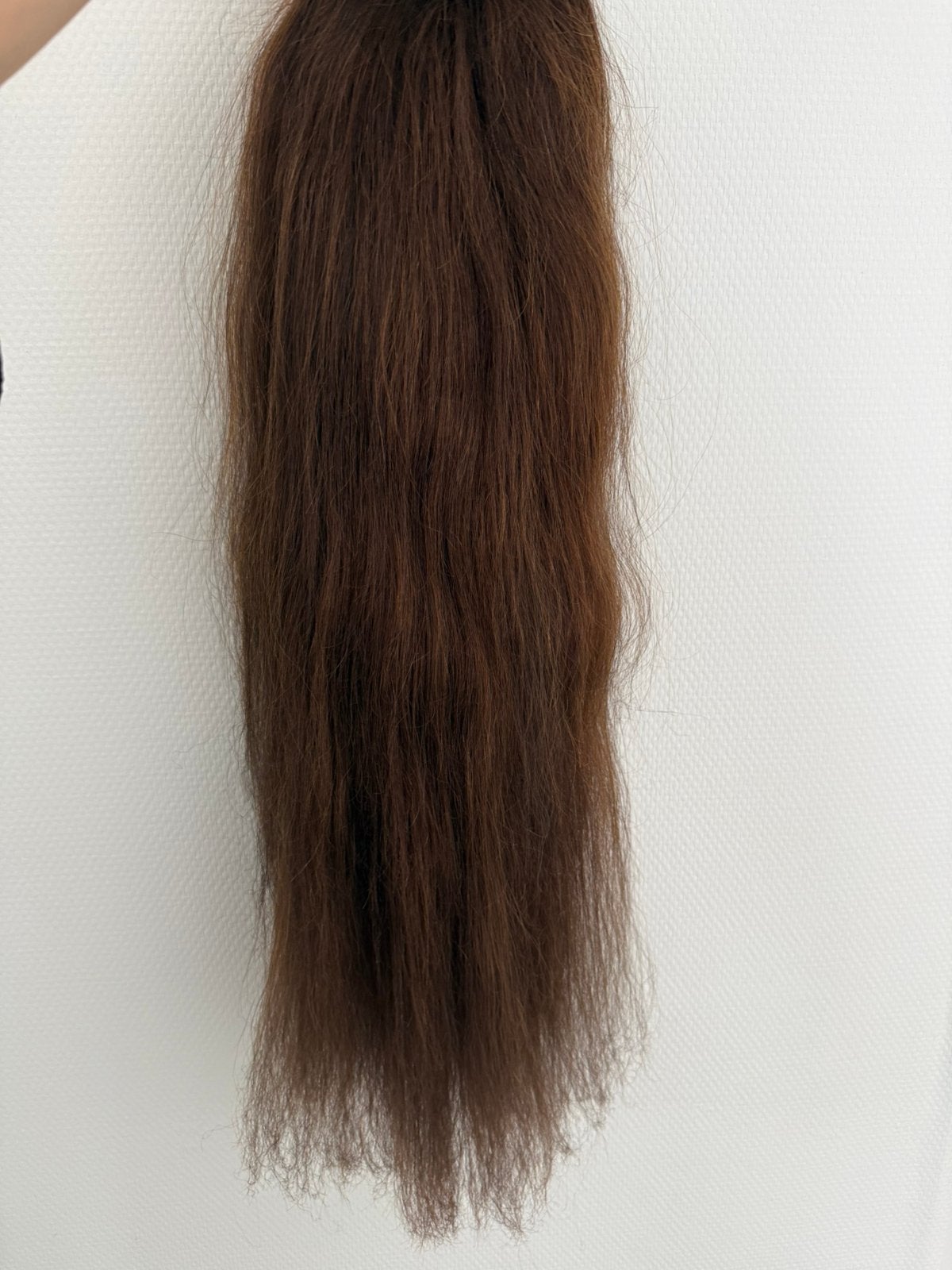 Pruik front lace bruin human hair / synthetisch mix, Ophalen of Verzenden, Gebruikt, Pruik of Haarverlenging