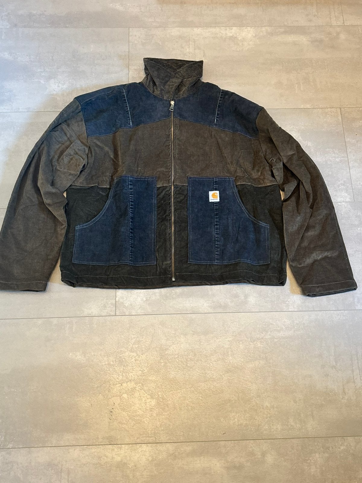 Carhartt Corduroy Patchwork Jacket  L Brown Blue Vintage, Ophalen of Verzenden, Zo goed als nieuw, Bruin