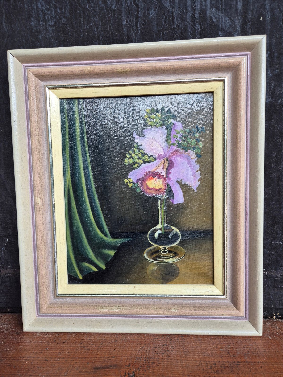 Schilderij met Orchidee in vaas - Olieverf op doek, Ophalen