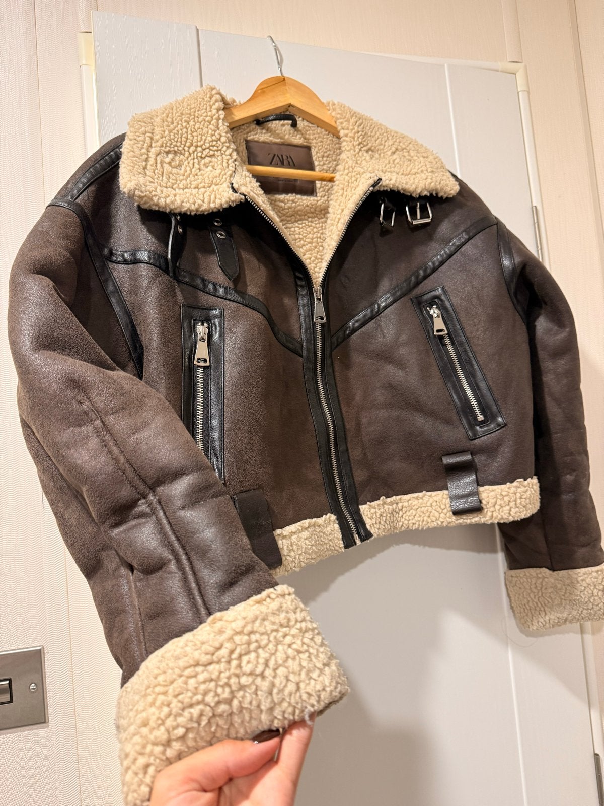 Zara pilotenjack met teddy voering, Kleding | Dames, Ophalen of Verzenden, Zo goed als nieuw, Maat 36 (S), Bruin