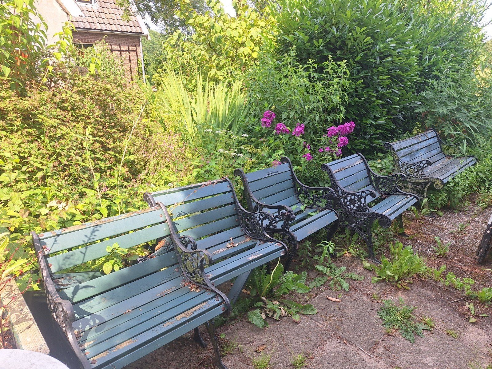 Gietijzeren tuin stoelen en banken - klusproject, Ophalen, Gebruikt, Hout