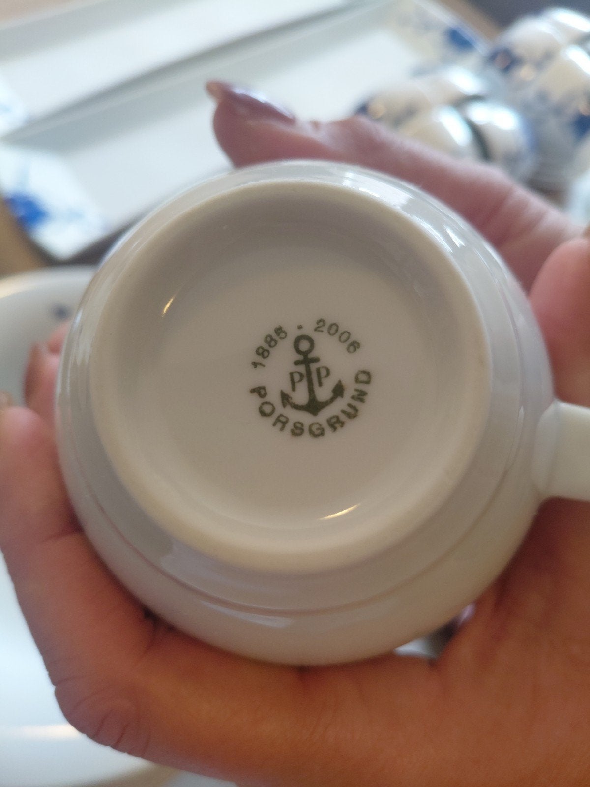 Porsgrund servies 1885-2006, blauw-wit, zo goed als nieuw, Ophalen, Zo goed als nieuw, Porselein, Overige stijlen