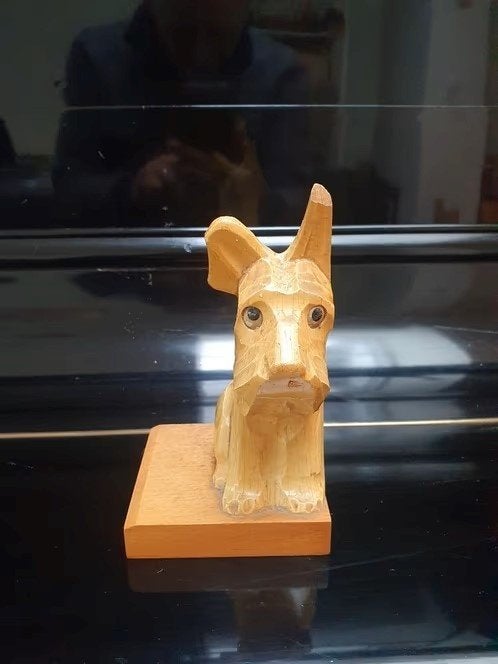 Art Deco Boekensteun ‘Scottie Dog’ Terrier houtsnijwerk, Ophalen