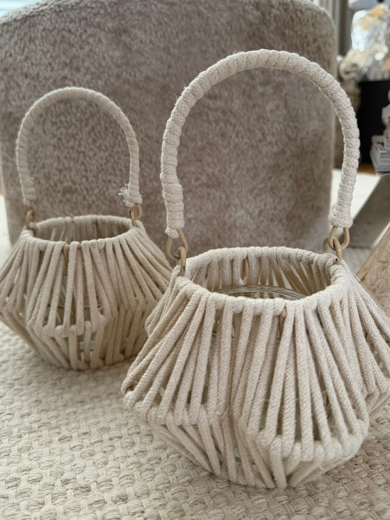ZGAN  > 2 x Macrame windlichtjes (hoogte 11,5 cm), Overige materialen, Windlicht, Verzenden, Zo goed als nieuw