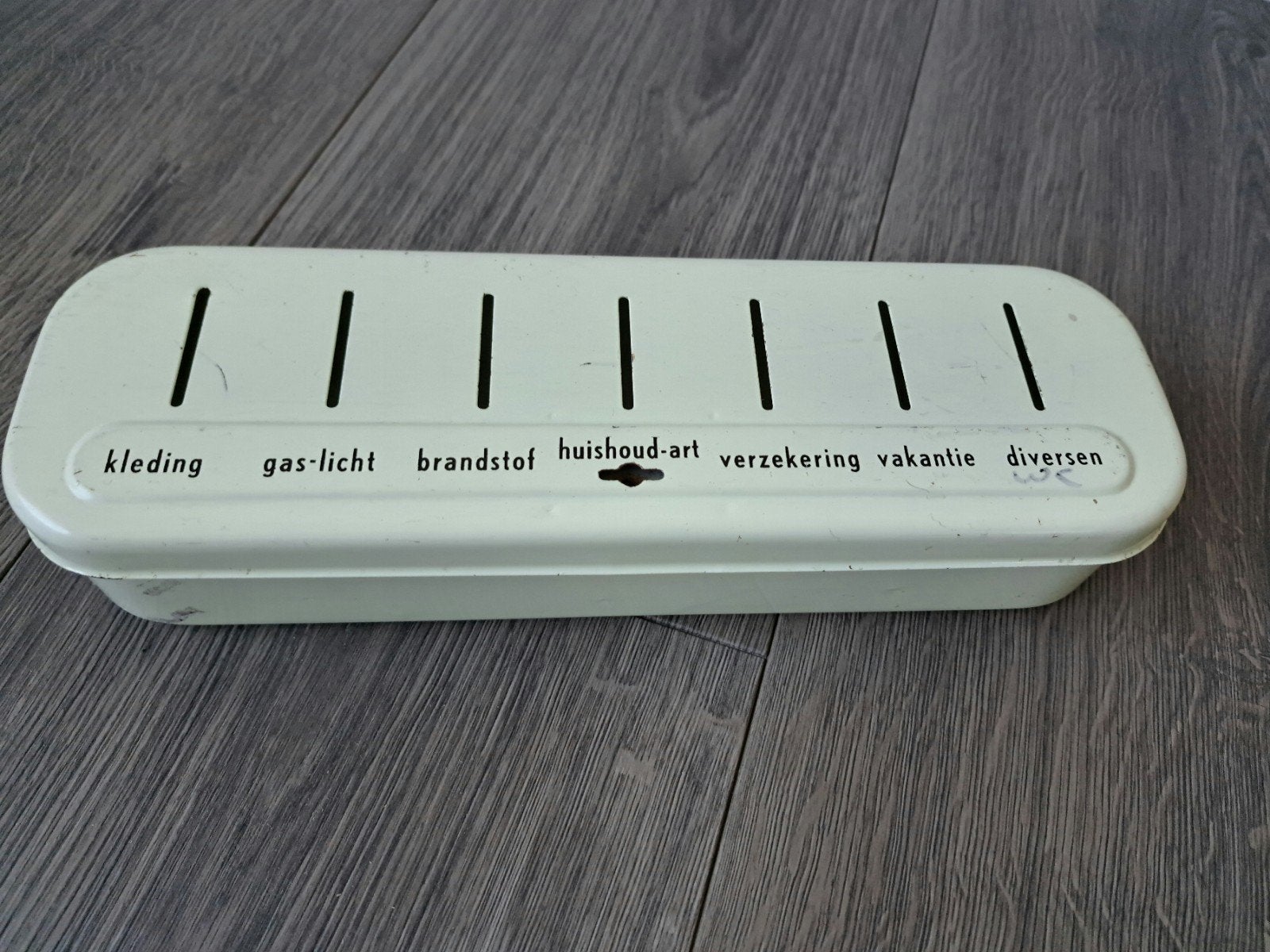 Vintage crème emaille spaarpot// huishoudpot van Brabantia, Verzamelen, Ophalen of Verzenden, Gebruikt, Metaal of Blik, Overige thema's